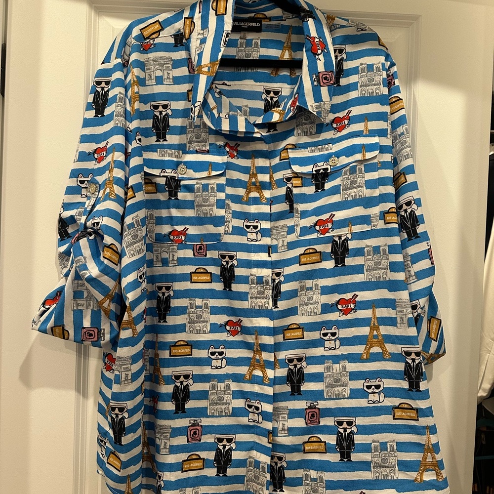 Karl Lagerfeld Blue and White Stripe Shirt